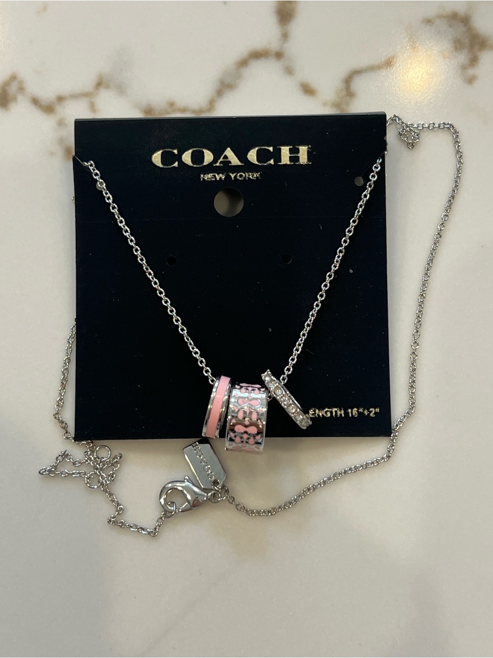 Coach Silver Necklace with Pink and Pavé Charms